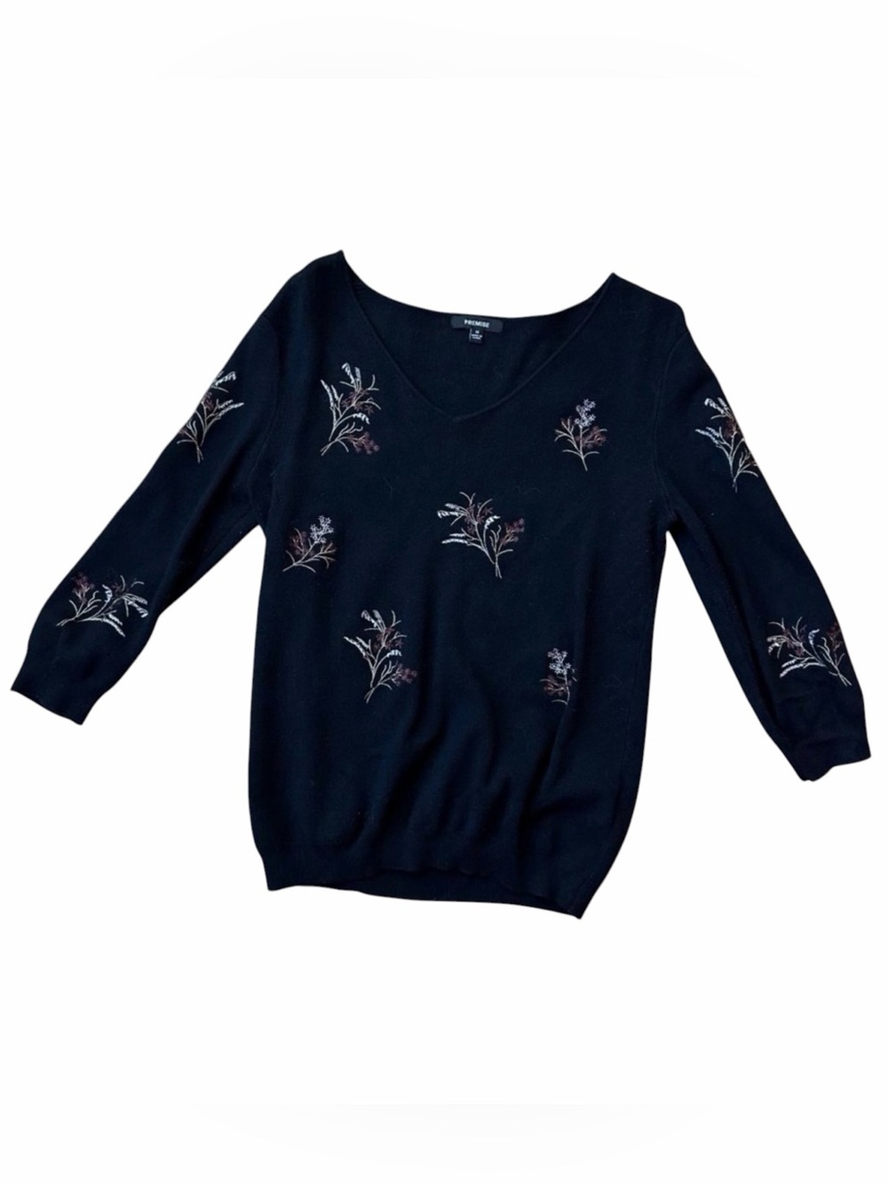 Premise V-Neck Sweater with Floral Embroidery | Size: M